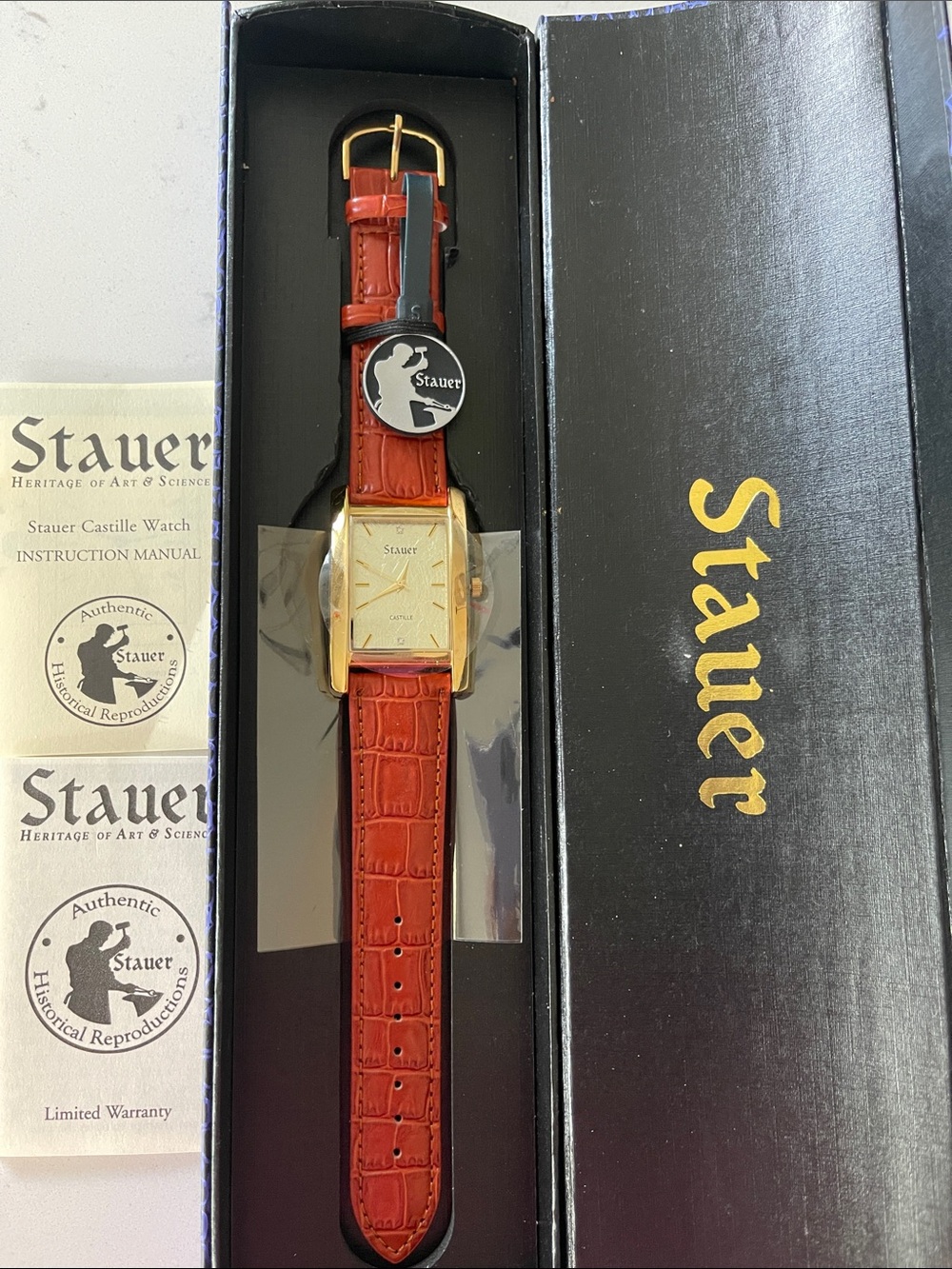 Stauer Castille Gold Foil Swarovski Crystals  Watch Men Leather Band